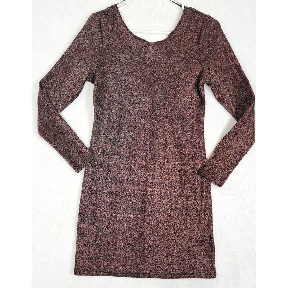 DIVIDED By H & M Women's Pink Glittery Long Sleeve Sheath BodyCon Dress Size 12